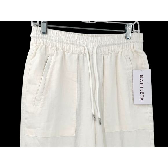 New Athleta Retreat 100% Linen Wide Leg Pull On High Rise White Pants XS - Picture 3 of 10